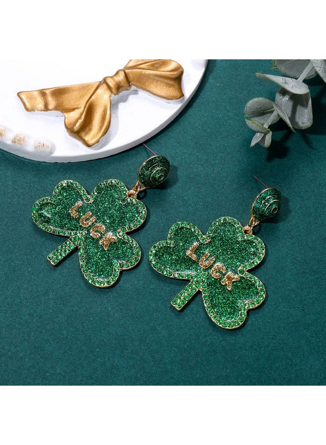 CEALXHENY St Patricks Day Earrings For Women, Green Shamrock Earrings Letter Good Luck Irish Earrings Layered Tassel Earrings, St. Patricks Day Accessories Holiday Gifts (Shamrock 2) - Image 2