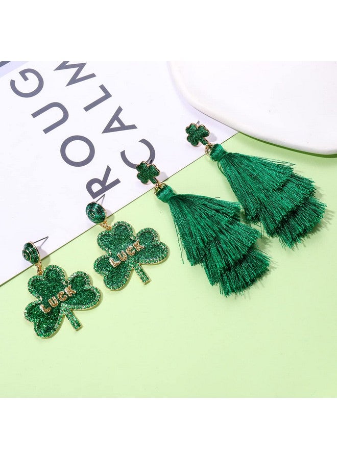 CEALXHENY St Patricks Day Earrings For Women, Green Shamrock Earrings Letter Good Luck Irish Earrings Layered Tassel Earrings, St. Patricks Day Accessories Holiday Gifts (Shamrock 2) - Image 3