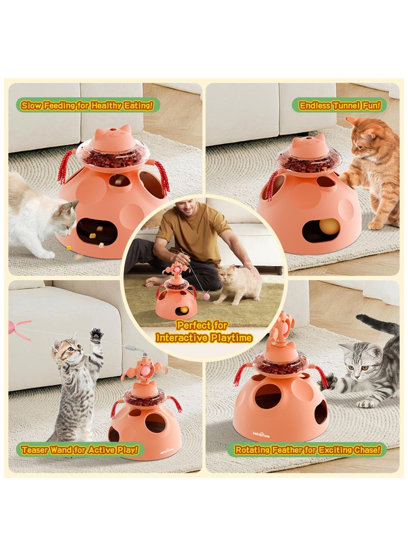 Cat Toys, Interactive 4-in-1 Cat Toy with Track Balls, Fluttering Feathers, Slow Food Dispenser, Fun  Engaging Toys for Bored Indoor Cats, Durable  Safe Interactive (pink) - Image 4