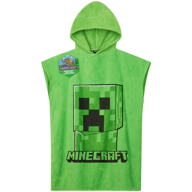 Minecraft Towelling Poncho Kids Teens Hooded Bath Towels Absorbent Beach Towel Green 69 Years