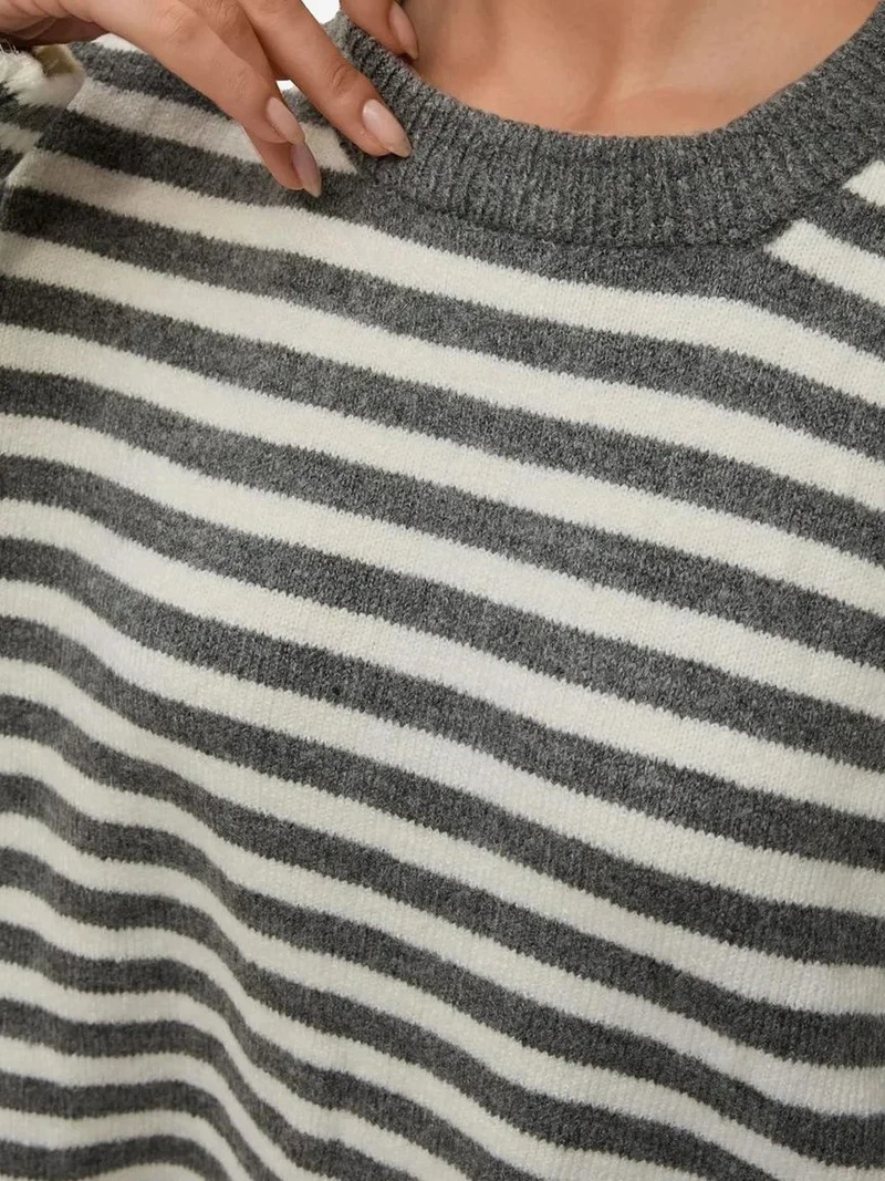 HICCUP Oversized Striped Crew Neck Soft Touch Sweater