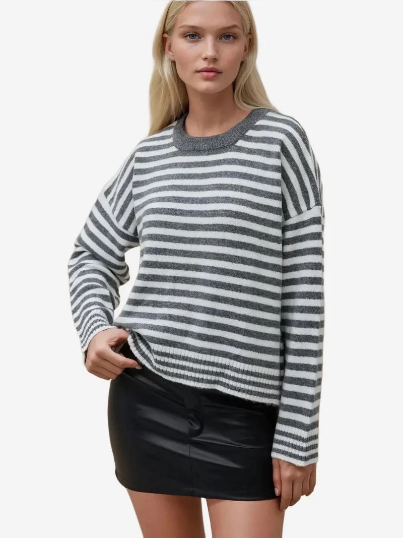 Hiccup Multicolor Oversized Striped Crew Neck Soft Touch Sweater for Women | Best Price UAE
