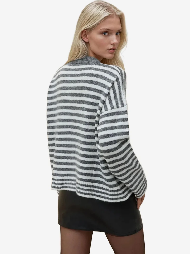 Hiccup Multicolor Oversized Striped Crew Neck Soft Touch Sweater for Women | Best Price UAE