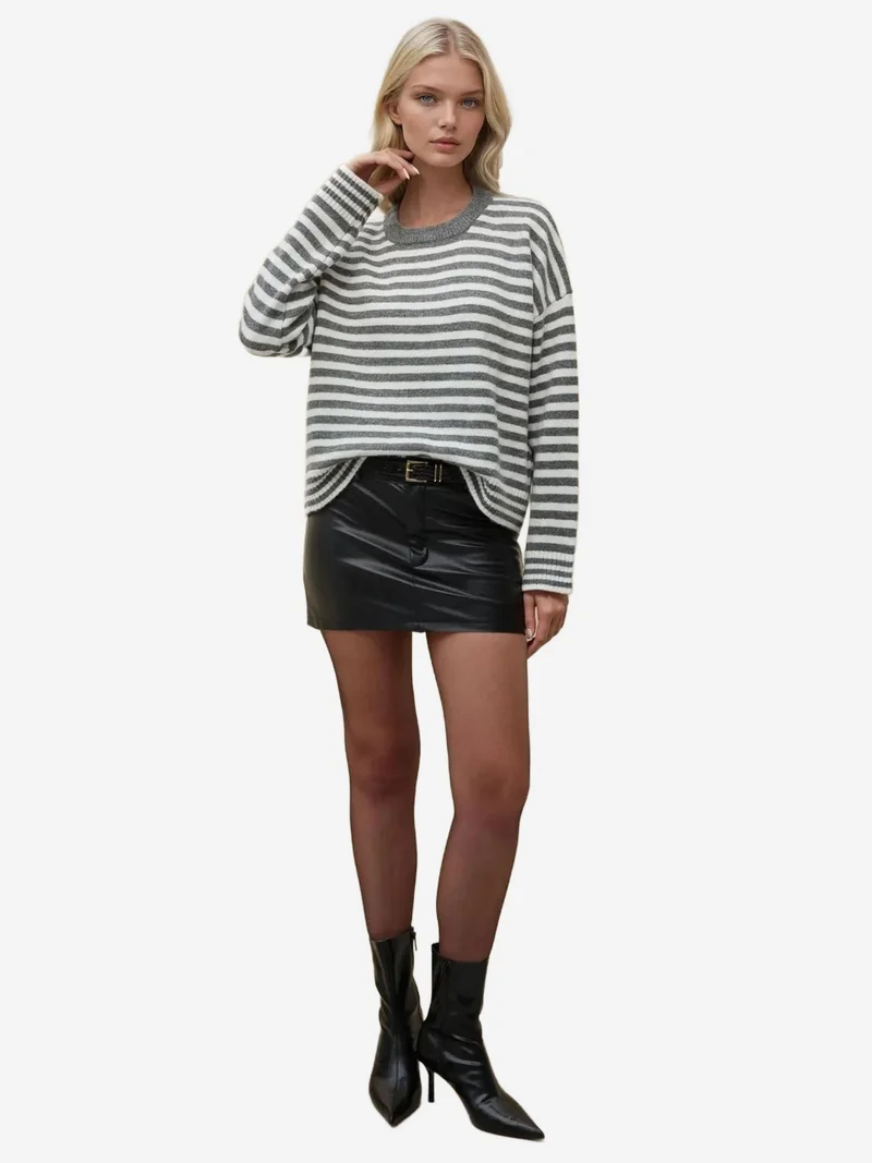 Hiccup Multicolor Oversized Striped Crew Neck Soft Touch Sweater for Women | Best Price UAE