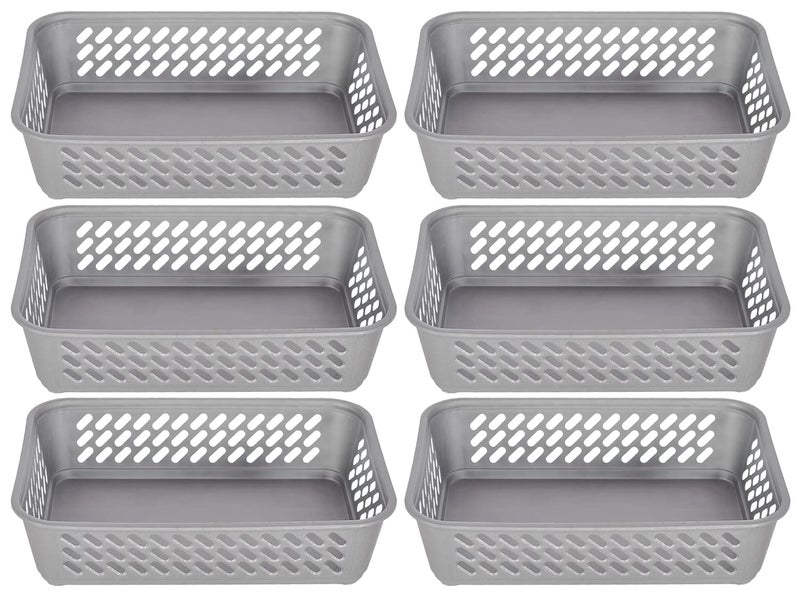 Kuber Industries Heart Home Multipurposes Super Tidy Plastic Basket, Organizer For Kitchen, Countertops, Cabinets, Bathrooms- Pack of 6 (Grey) -46HH0580 - Image 1