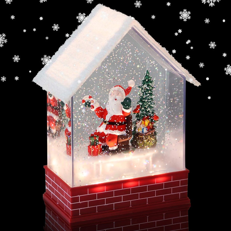 Eldnacele Musical Snow Globe House with Timer Lighted USBBattery Operated Swirling Singing Water Glittering Lantern Christmas Snow Globes House Holiday Festival Decoration Santa Claus