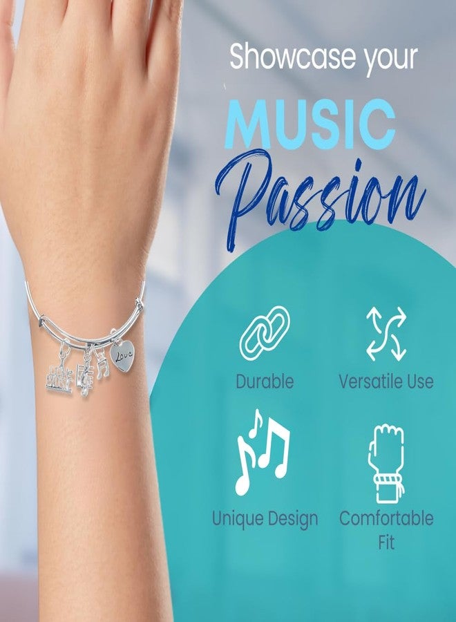 إنفينيتي كوليكشن سوار إنفينيتي كوليكشن لوف ميوزيك الساحر - سوار فضي قابل للتعديل مزين بقلب ومفتاح صول ونوتات موسيقية، هدية مجوهرات موسيقية للنساء والمراهقات ومحبي الموسيقى - Image 2