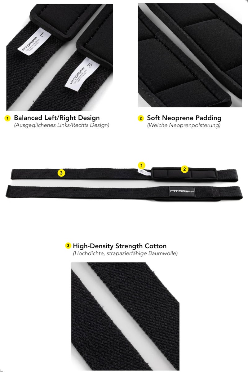 Fitgriff® Lifting Wrist Straps for Weightlifting, Gym, Deadlift, Workout (Made of Premium Cotton & Padded) - Men & Women (Standard, Black) - Image 3