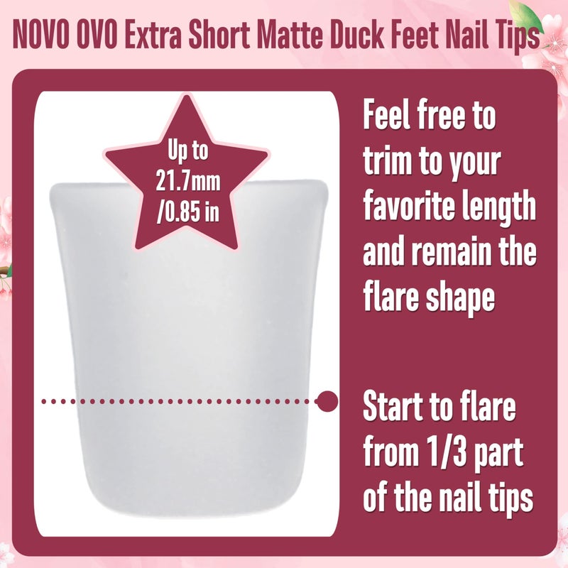 NOVO OVO Duck Nail Tips Extra Short Full Cover Press on, Pre-etched for Acrylic Design, Clear Pre-applied Tip Primer Soft Gel Y2K Flare Fake False Nail Extension Full Coverage x 12 Sizes 120 pcs - Image 4