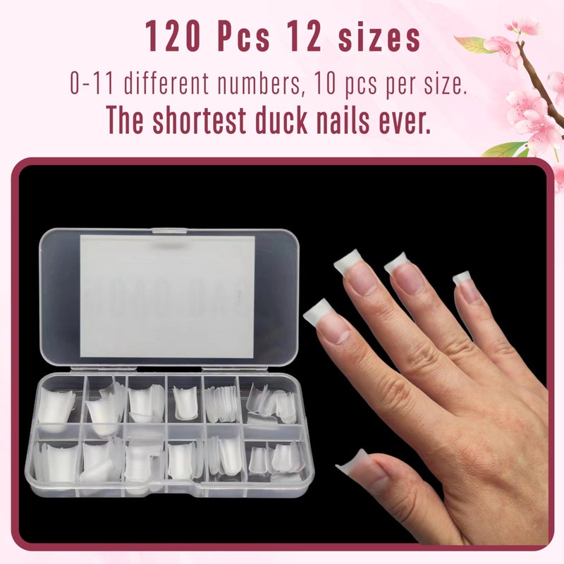 NOVO OVO Duck Nail Tips Extra Short Full Cover Press on, Pre-etched for Acrylic Design, Clear Pre-applied Tip Primer Soft Gel Y2K Flare Fake False Nail Extension Full Coverage x 12 Sizes 120 pcs - Image 3