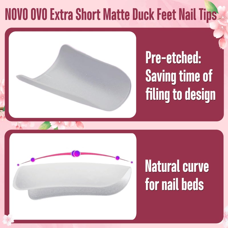 NOVO OVO Duck Nail Tips Extra Short Full Cover Press on, Pre-etched for Acrylic Design, Clear Pre-applied Tip Primer Soft Gel Y2K Flare Fake False Nail Extension Full Coverage x 12 Sizes 120 pcs - Image 5