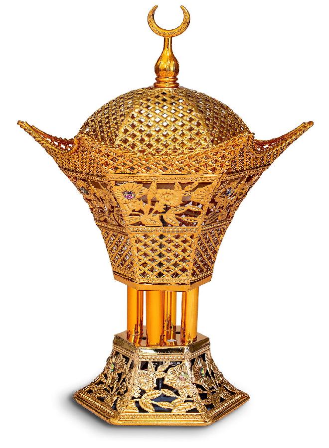 AM Bakhoor Charcoal Incense Burner â€“ Luxury Gold Frankincense Resin Burner for Oud, Bakhoor, Incense Sticks & Cones â€“ Decorative Metal Holder with Removable Lid & Safe Flame Control (Gold) - Image 4