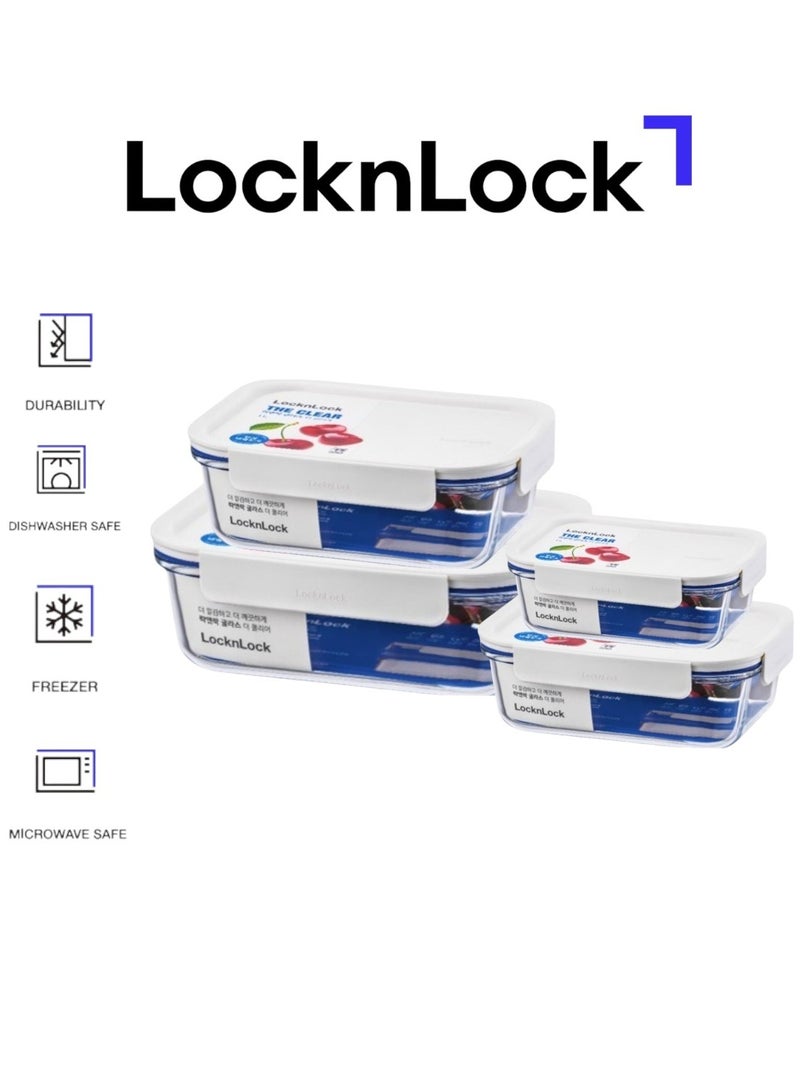 LocknLock LocknLock The Clear Glass Rectangular White Pack – 160ml, 380ml, 630ml & 1L  - Image 1