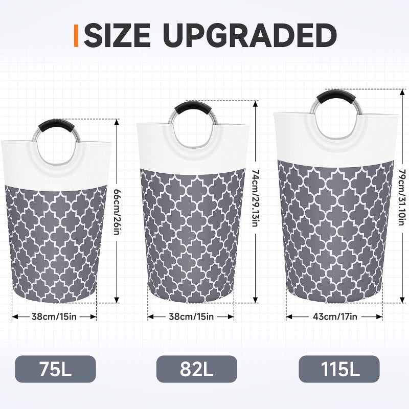 Fabspace Large Laundry Basket Laundry Hamper Bag Washing Bin Clothes Bag Collapsible Tall with Handles Waterproof Travel Bathroom College Essentials Storage for College Dorm, Family (Grey) 82L - Image 2