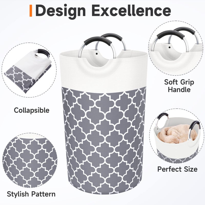 Fabspace Large Laundry Basket Laundry Hamper Bag Washing Bin Clothes Bag Collapsible Tall with Handles Waterproof Travel Bathroom College Essentials Storage for College Dorm, Family (Grey) 82L - Image 3
