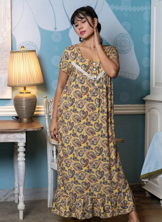 Aadaraya Aadaraya Night Dress Short Sleeves Printed