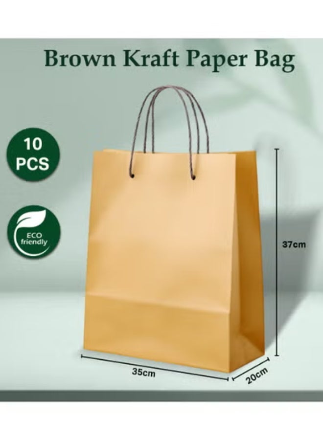 ايكواي أكياس ورق كرافت من إيكو واي، 10 قطع، أكياس هدايا ورقية كبيرة جدًا بمقابض، أكياس تسوق ورقية، أكياس كرافت، أكياس حفلات، أكياس هدايا (بني) - Image 2