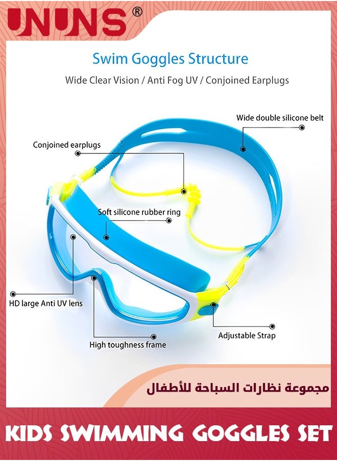 UNUNS Swimming Goggles Kids Set,Leak-Proof Swimming Goggles With Swim Cap,Waterproof Ear Plugs With Nose Clip And Swimming Bag,Anti-Fog Wide View Clear Goggles For Boys Girls 3-15,Blue Dolphin  - Image 3