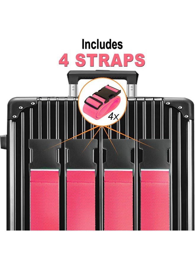 Chelmon Luggage Straps for Suitcases TSA Approved Travel Belt Bag Chain 4 Pack (Rose Red) - Image 3