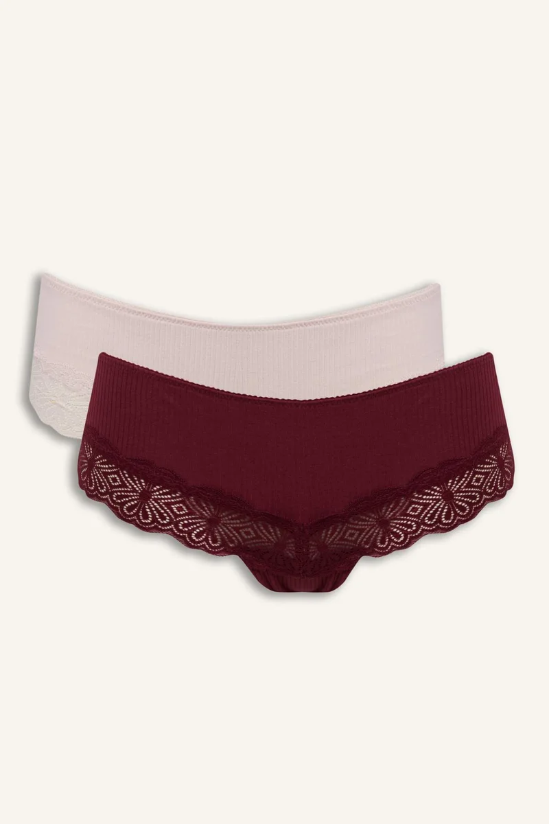 ديفاكتو Lace Detail Ribbed 2 Piece Hipster Panties