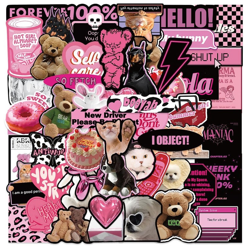 Stickers Aesthetic Waterproof Laptop Stickers Decals for Water Bottle Vintage Scrapbook Stickers for Journals Supplies Journal Planners PinkBlack 2
