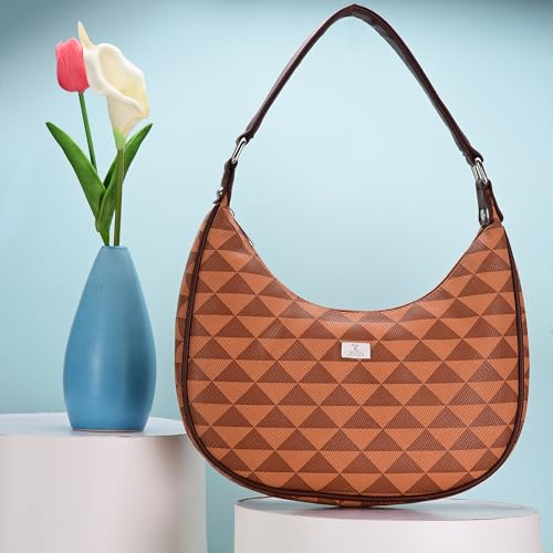 K London Vegan Leather Half Moon Handbag for Girls Suitable for Party, Travel & College Shoulder Bag (Prada Tan) - Image 2