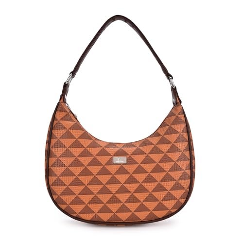 K London Vegan Leather Half Moon Handbag for Girls Suitable for Party, Travel & College Shoulder Bag (Prada Tan) - Image 1