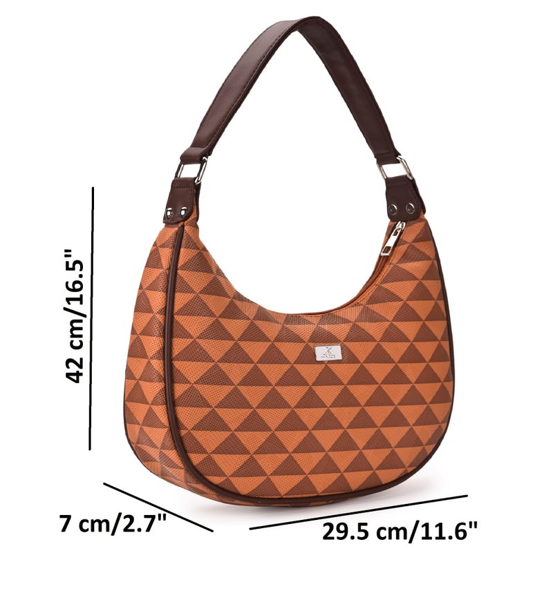 K London Vegan Leather Half Moon Handbag for Girls Suitable for Party, Travel & College Shoulder Bag (Prada Tan) - Image 3
