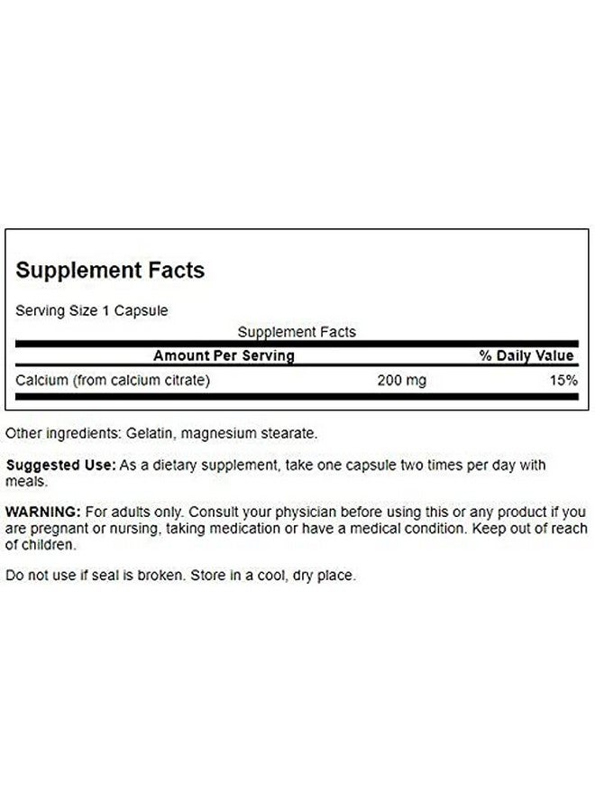 Swanson Calcium Citrate 200 Milligrams 60 Capsules - Image 2