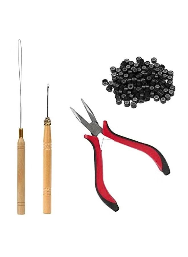 أوريتي 4 قطع ريش الشعر تمديد مجموعة أدوات كماشة خطاف سحب إبرة 200 قطعة صغيرة سيليكون حلقة ربط الخرز متعدد الألوان - Image 4