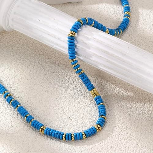 chorfla Beaded Gemstone Necklaces for Women, Bohemian Colored Choker Natural Stone Bead Decoration Summer Beach Handmade Jewelry Necklace (Dark Sapphire) - Image 3