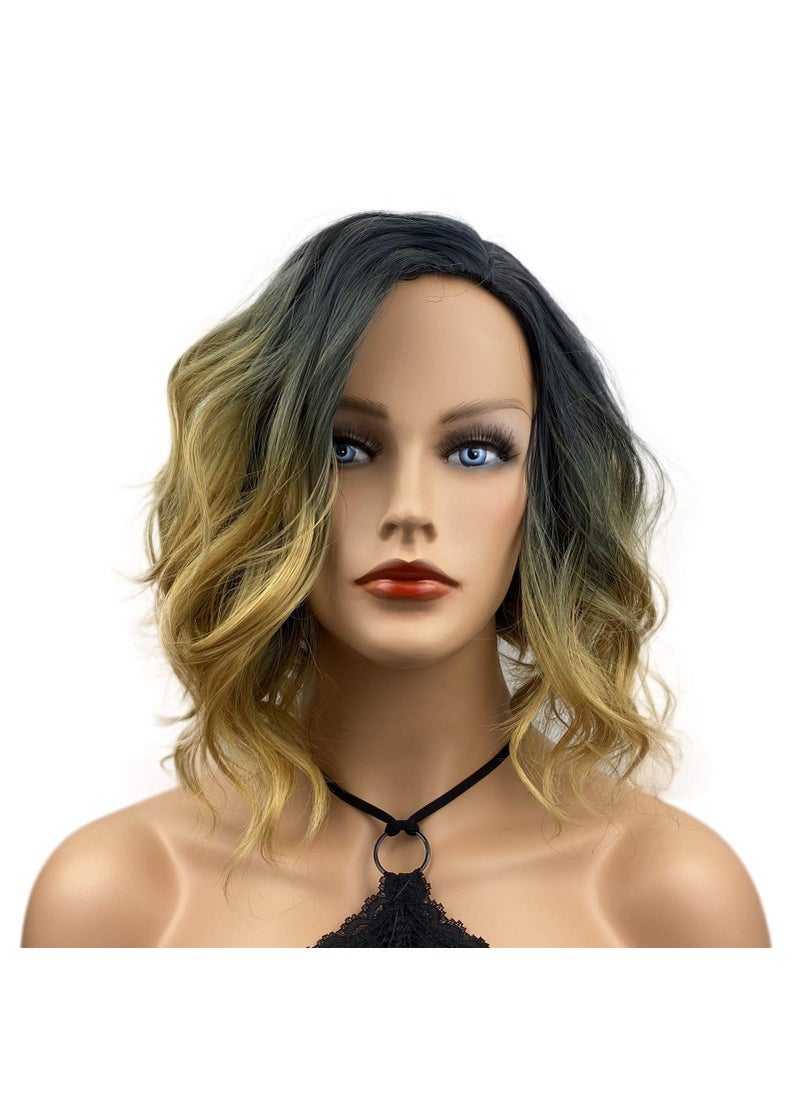 Wiginway - Wiginway Short Bob Medium Wavy Curly Synthetic Wigs Side Part Heat Resistant Natural Looking Wig for Women - Image 1