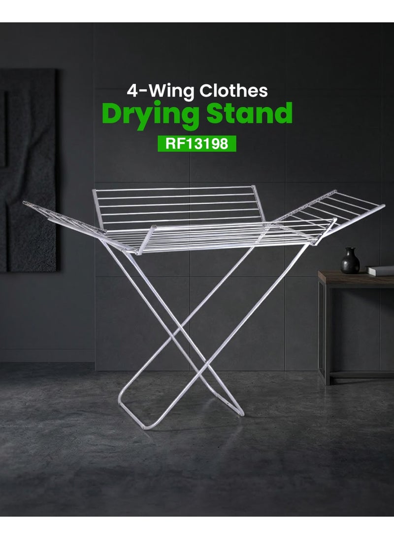 Royalford Aluminium 4 Wings Clothes Drying Stand RF13198 Foldable Indoor Outdoor Large Volume Dryer Rack 29m rust-resistant corrosion proof Extra Side Wings - Image 2