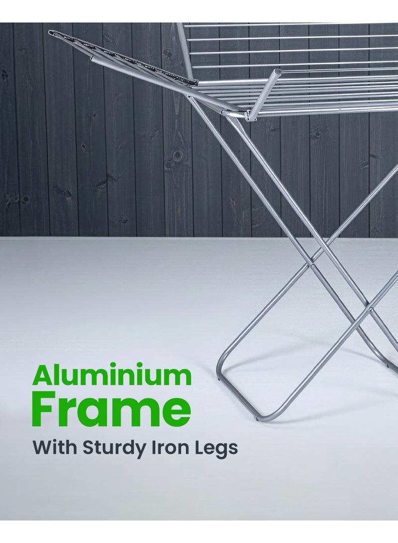 Royalford Aluminium 4 Wings Clothes Drying Stand RF13198 Foldable Indoor Outdoor Large Volume Dryer Rack 29m rust-resistant corrosion proof Extra Side Wings - Image 4
