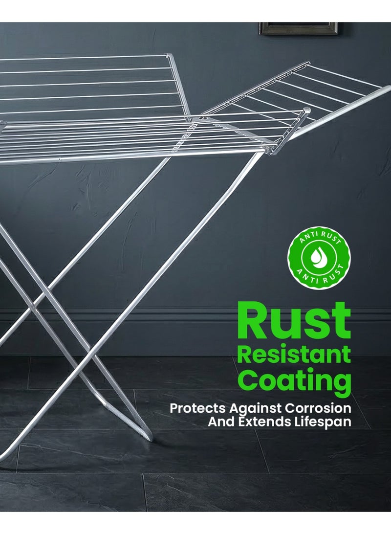 Royalford Aluminium 4 Wings Clothes Drying Stand RF13198 Foldable Indoor Outdoor Large Volume Dryer Rack 29m rust-resistant corrosion proof Extra Side Wings - Image 5