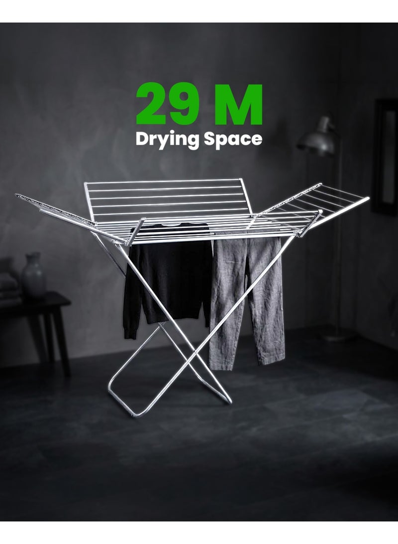 Royalford Aluminium 4 Wings Clothes Drying Stand RF13198 Foldable Indoor Outdoor Large Volume Dryer Rack 29m rust-resistant corrosion proof Extra Side Wings - Image 3