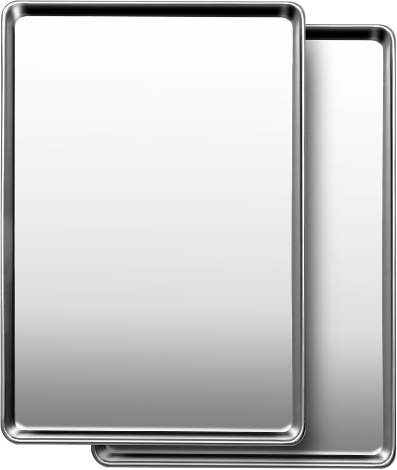 GIUOIDUO Commercial Quality Baking Sheet Pan Set, Natural Stainless Steel Cookie Sheet, Warp Resistant Nonstick Baker's Half Sheet Pan, Large Thick Cookie Tray Pans for Baking, Roasting(2 Pack, 18X13Inch) - Image 1