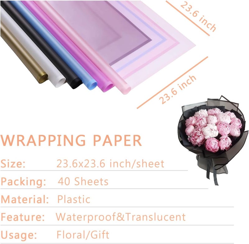 BBJ WRAPS Plastic Flower Wrapping Paper with Line Waterproof Floral Bouquet Wrapping Paper for Florist Supplies on Valentine's, Mother's Day, Birthdays, 23.6 x 23.6 Inch - 40 Sheets - Image 5