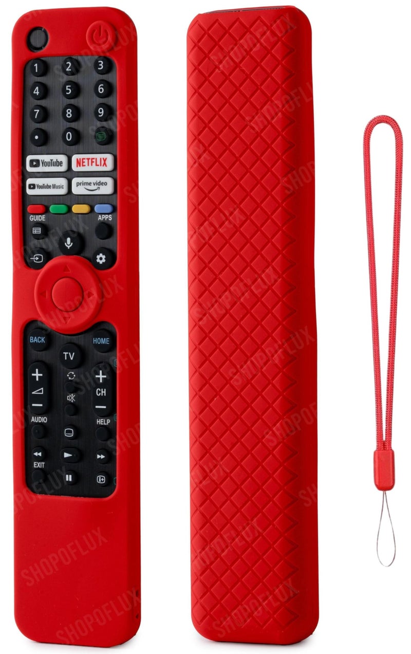 SHOPOFLUX Silicone Heavy Duty Armor Case Cover Compatible with Sony Smart Tv Remote Cover with Lanyard [Remote NOT Included] (RED) - Image 1