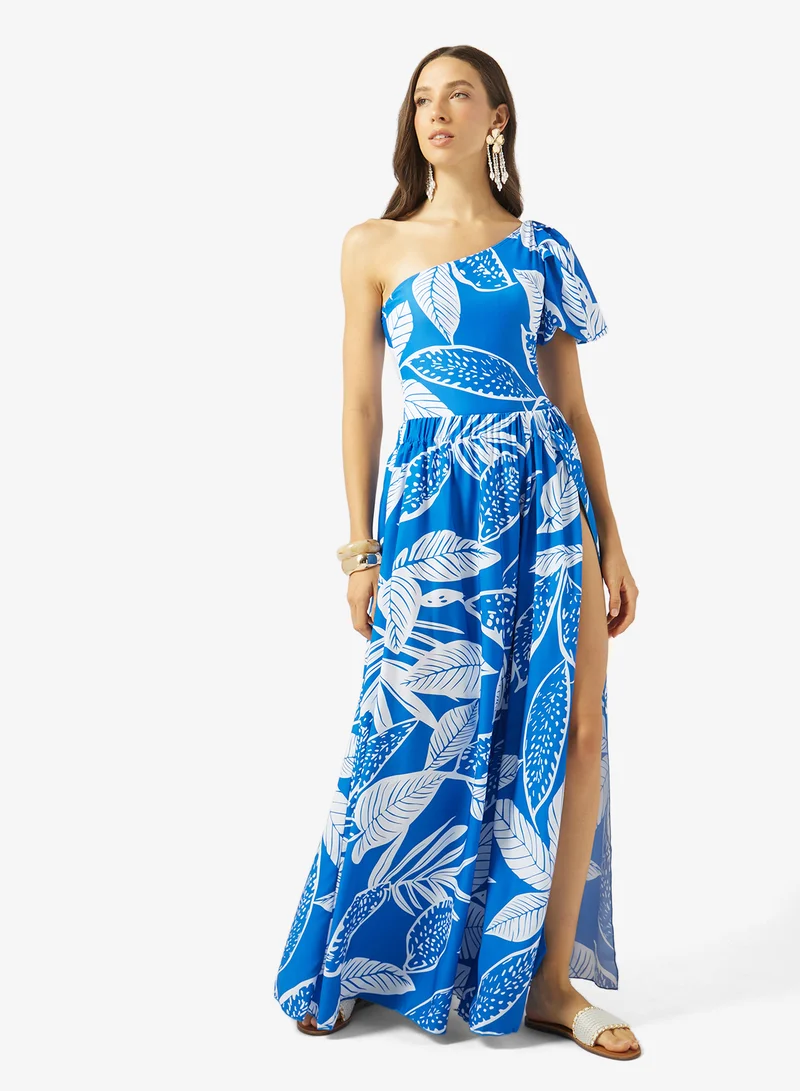 Soleira One Shoulder Monochrome Swimsuit With Beach Skirt