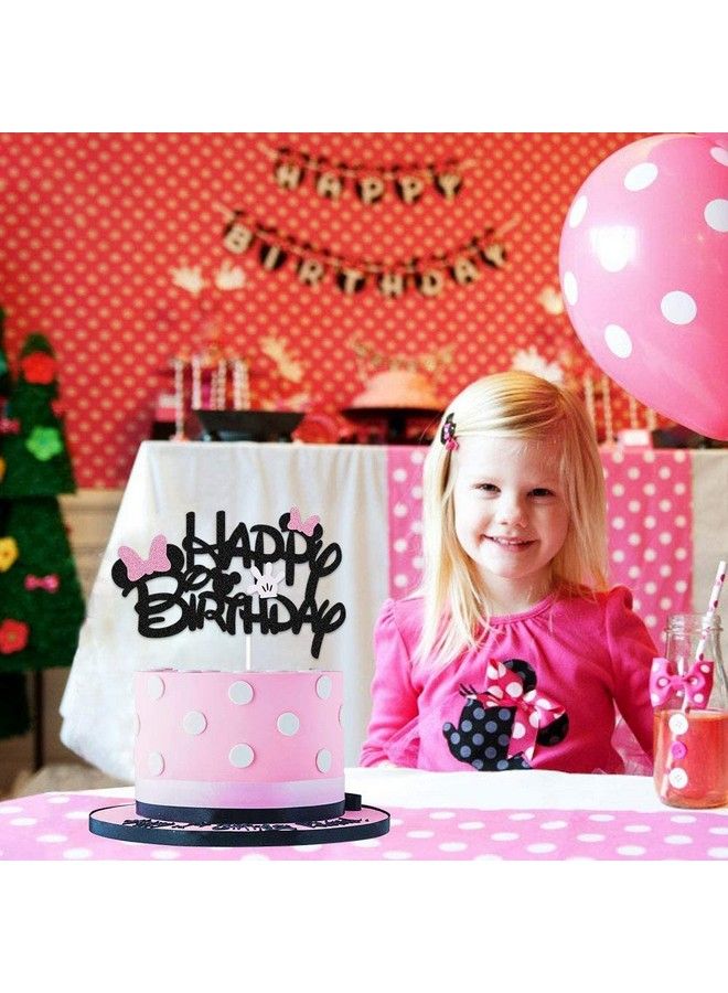 BOGZON Black Glitter Minnie Inspired Happy Birthday Cake Topper With Pink Bows And White Gloves Girls Birthday Party Decorations Supplies - Image 3