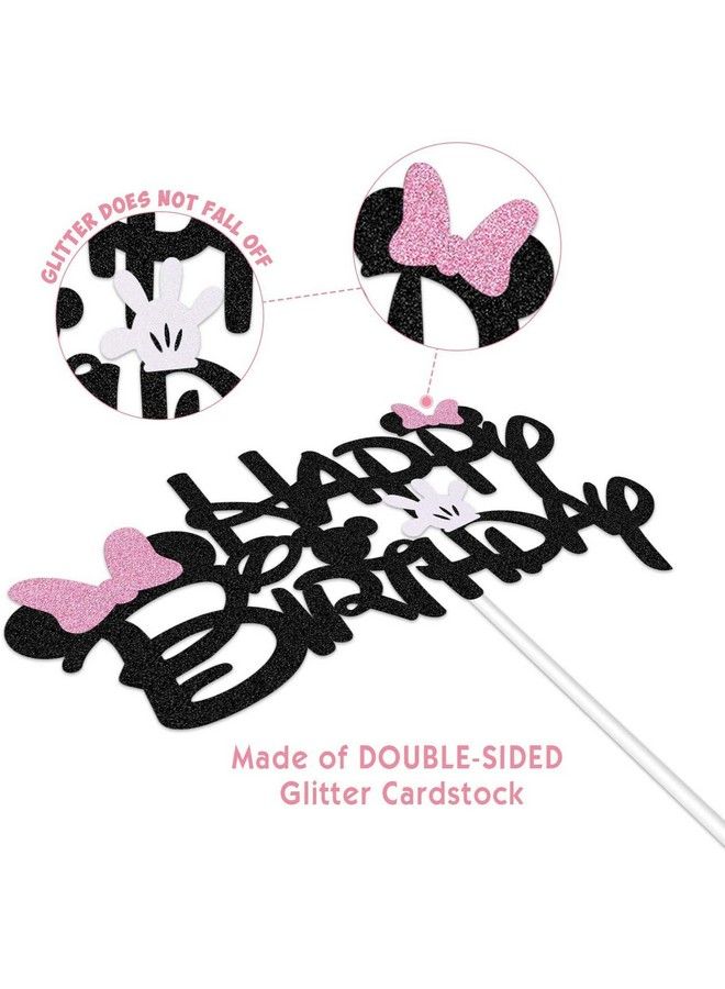 BOGZON Black Glitter Minnie Inspired Happy Birthday Cake Topper With Pink Bows And White Gloves Girls Birthday Party Decorations Supplies - Image 4