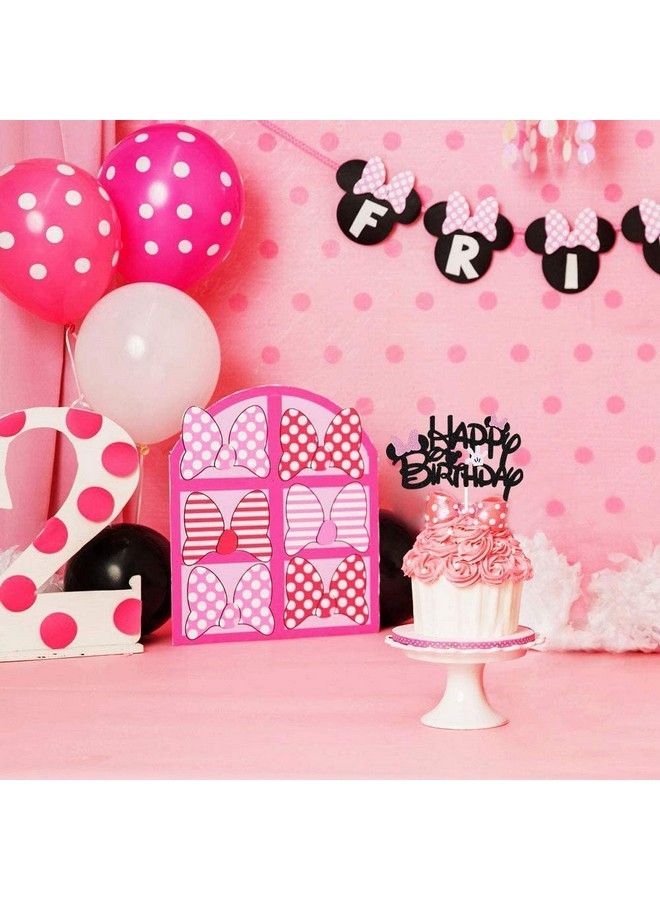 BOGZON Black Glitter Minnie Inspired Happy Birthday Cake Topper With Pink Bows And White Gloves Girls Birthday Party Decorations Supplies - Image 5