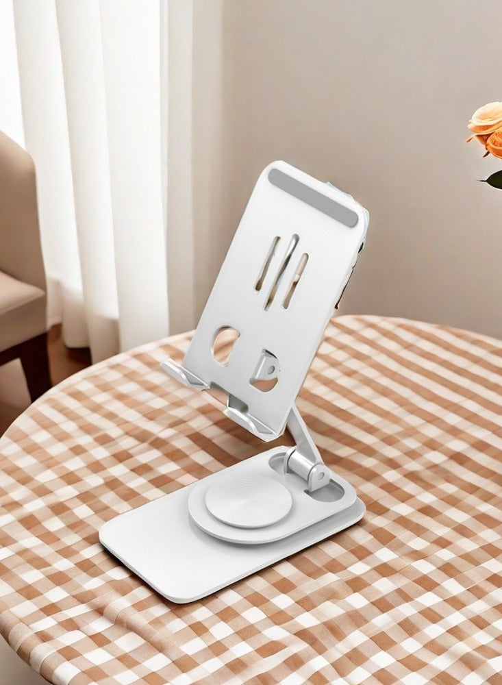 White Aluminum Metal Cell Phone Holder, Adjustable Angle and Height, 360-Degree Rotation Phone Stand for Desk - Image 3