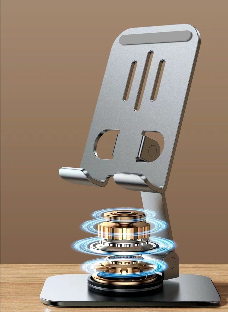 White Aluminum Metal Cell Phone Holder, Adjustable Angle and Height, 360-Degree Rotation Phone Stand for Desk - Image 2