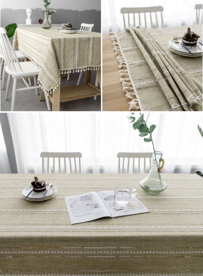 شبيلي مفرش طاولة مستطيل مقاس 140×180 سم، مفرش طاولة مطرز ثلاثي الأبعاد من القطن والكتان، مفرش طاولة مقاوم للغبار وقابل للغسل، غطاء طاولة كلاسيكي لحفلات الزفاف والمنزل والمطبخ والمطعم - Image 2