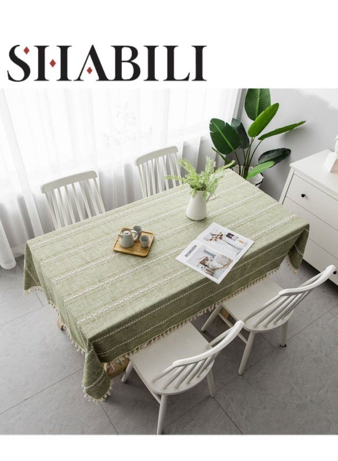 شبيلي مفرش طاولة مستطيل مقاس 140×180 سم، مفرش طاولة مطرز ثلاثي الأبعاد من القطن والكتان، مفرش طاولة مقاوم للغبار وقابل للغسل، غطاء طاولة كلاسيكي لحفلات الزفاف والمنزل والمطبخ والمطعم - Image 1