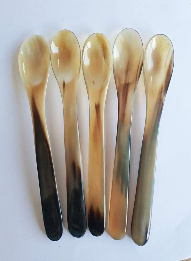 DUEBEL Set of 5 Naturally Handcrafted Buffalo Horn Spoons, 5.6" x 1.1" Dinner Ware Serving Spoon (Light Color) - Image 3