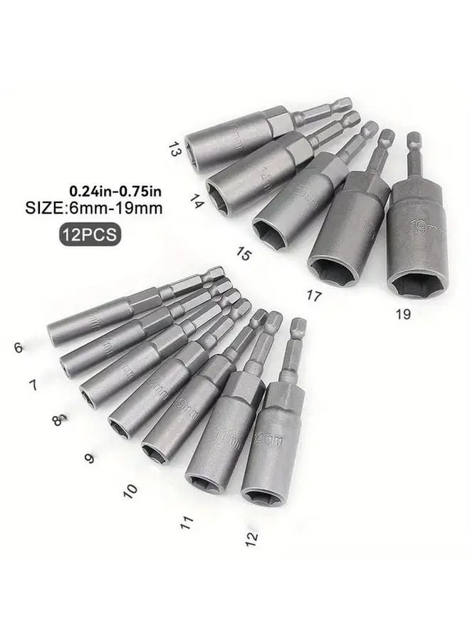 12Pcs Deep Hole Hex Wrench Set 6 19mm Hex Nut Installer Drill Bit Set 1 4 Inch Hex Shank Long Rod Impact Drive Bolt Extractor Metal Material Variants - Image 3