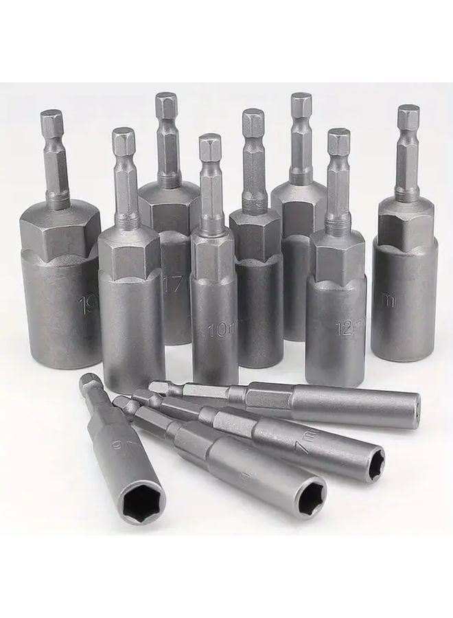 12Pcs Deep Hole Hex Wrench Set 6 19mm Hex Nut Installer Drill Bit Set 1 4 Inch Hex Shank Long Rod Impact Drive Bolt Extractor Metal Material Variants - Image 2